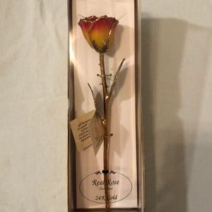 14k gold trimmed lacquer dipped Yellow Red Rose